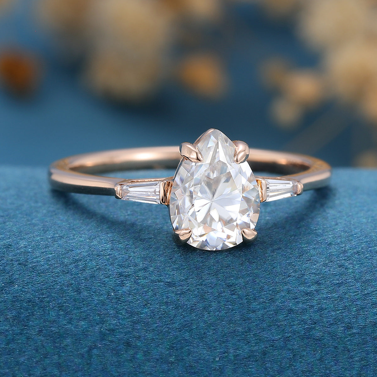 1 CT Pear Three Stone Moissanite Engagement Ring
