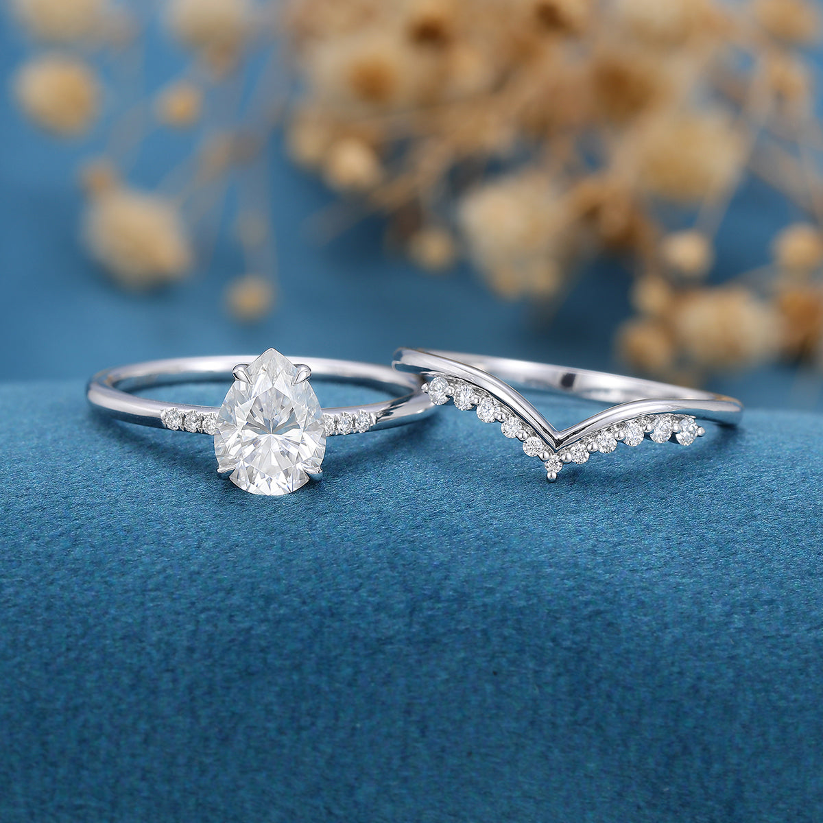 1 CT Pear Pave Moissanite Bridal Set