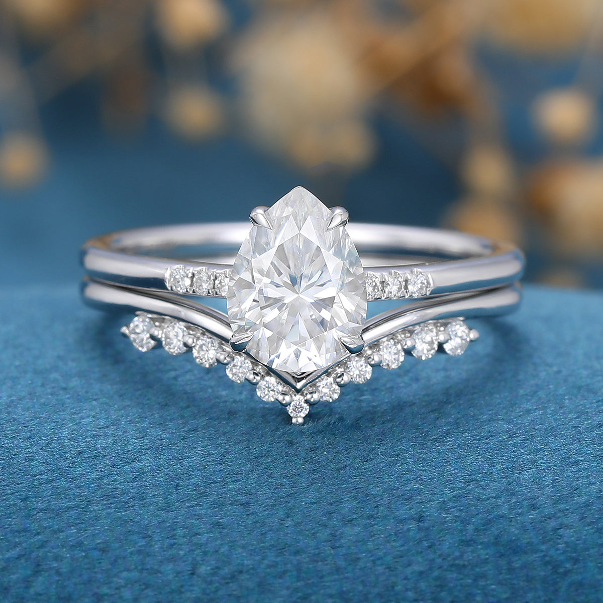1 CT Pear Pave Moissanite Bridal Set