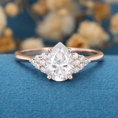 1 CT Pear Cluster Moissanite Engagement Ring