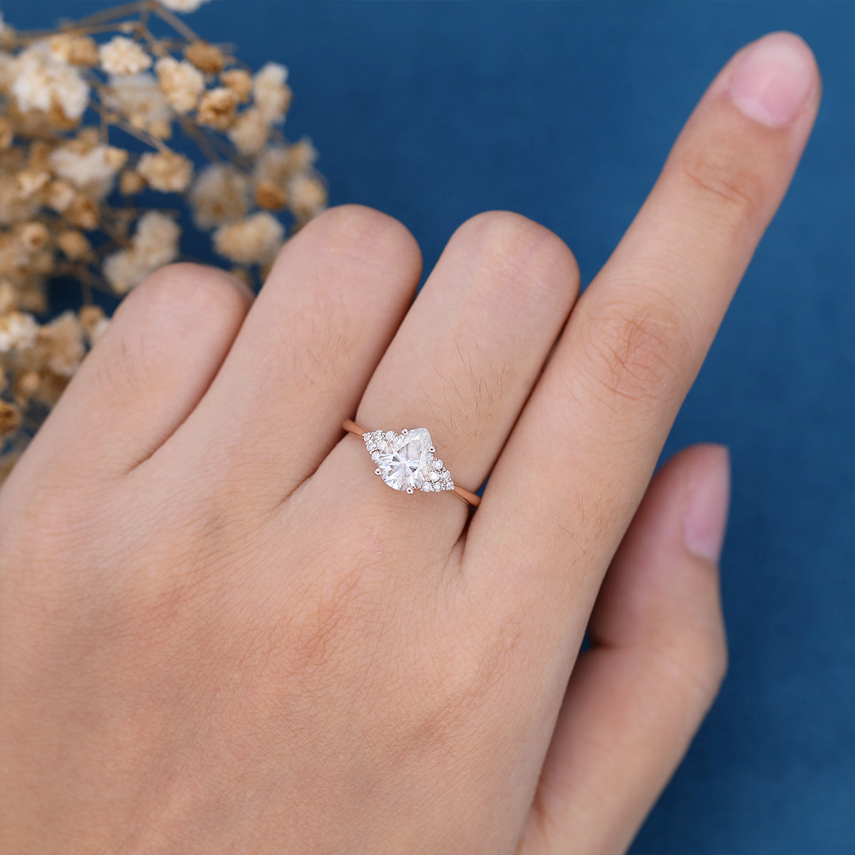 1 CT Pear Cluster Moissanite Engagement Ring