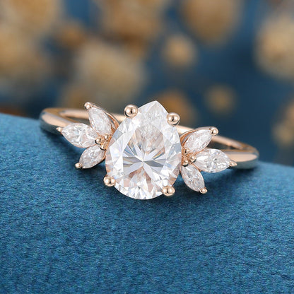 1 CT Pear Cluster Moissanite Engagement Ring
