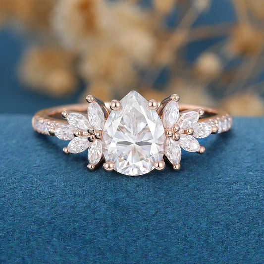 1 CT Pear Cluster Moissanite Engagement Ring
