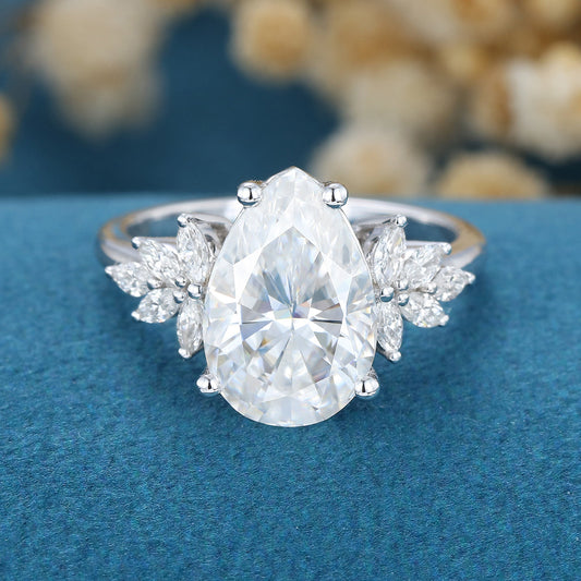 3.09 CT Pear Cluster Moissanite Engagement Ring