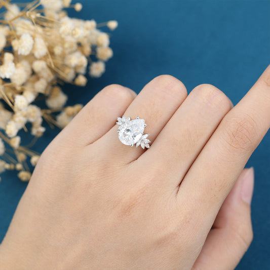 3.09 CT Pear Cluster Moissanite Engagement Ring