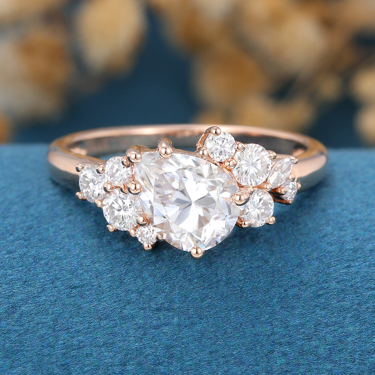 1 CT Pear Cluster Moissanite Engagement Ring