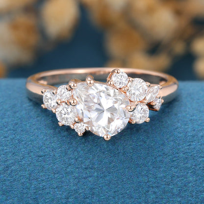 1 CT Pear Cluster Moissanite Engagement Ring