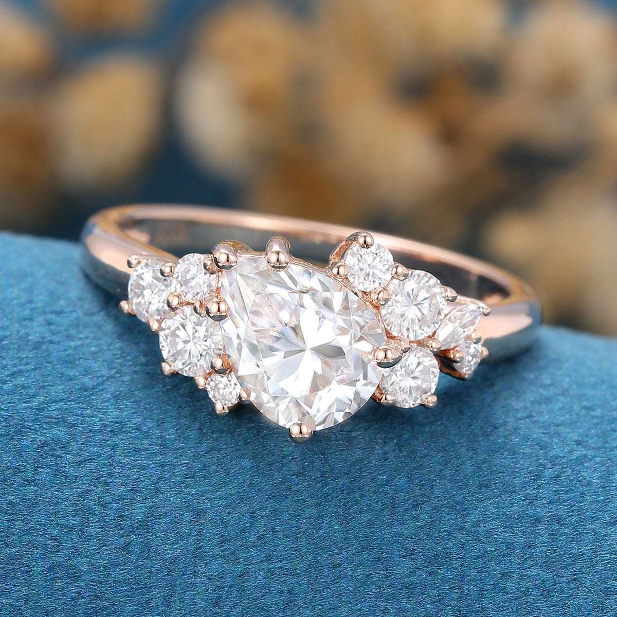 1 CT Pear Cluster Moissanite Engagement Ring
