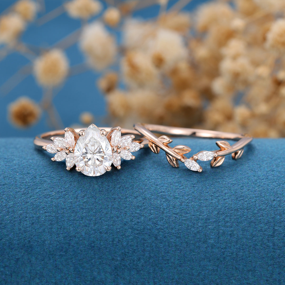 1 CT Pear Cluster Moissanite Bridal Set