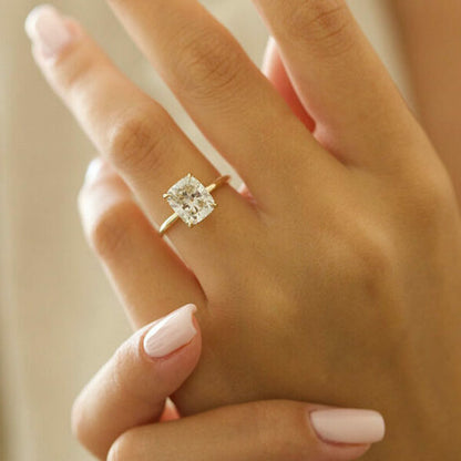 2.7 CT Elongated Cushion Hidden Halo Moissanite Engagement Ring