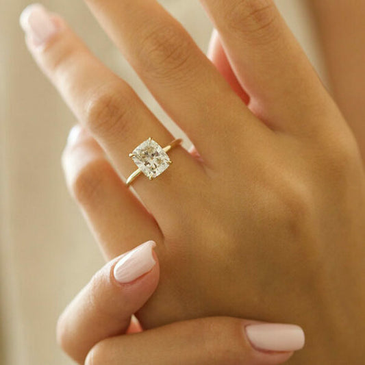2.7 CT Elongated Cushion Hidden Halo Moissanite Engagement Ring