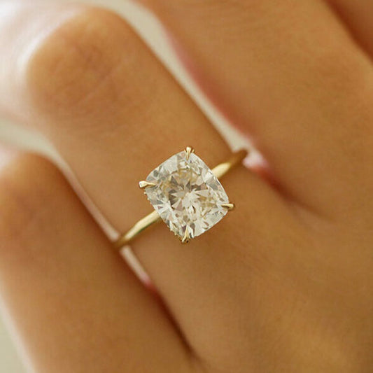 2.7 CT Elongated Cushion Hidden Halo Moissanite Engagement Ring