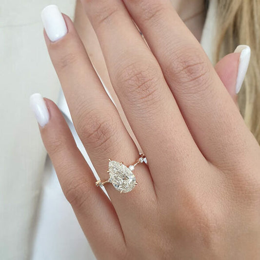2.5 CT Pear Dainty Pave Moissanite Engagement Ring