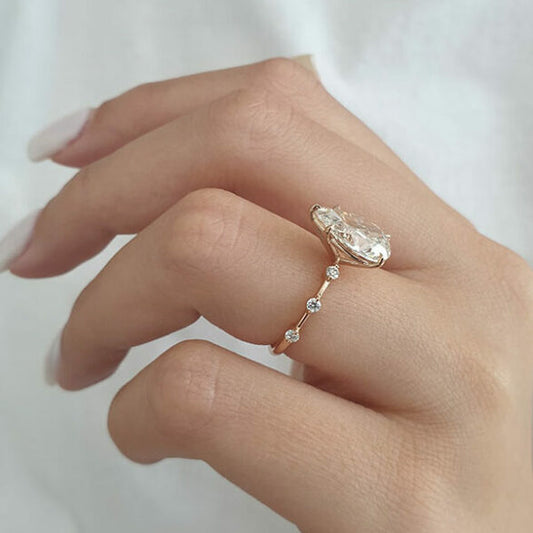 2.5 CT Pear Dainty Pave Moissanite Engagement Ring