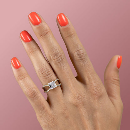 2.08 CT Princess Hidden Halo & Criss Cross Moissanite Engagement Ring