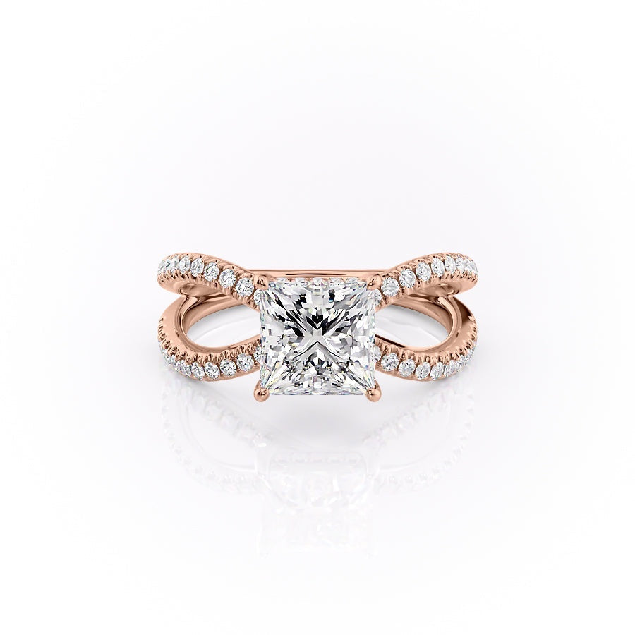 2.08 CT Princess Hidden Halo & Criss Cross Moissanite Engagement Ring