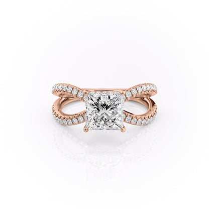 2.08 CT Princess Hidden Halo & Criss Cross Moissanite Engagement Ring