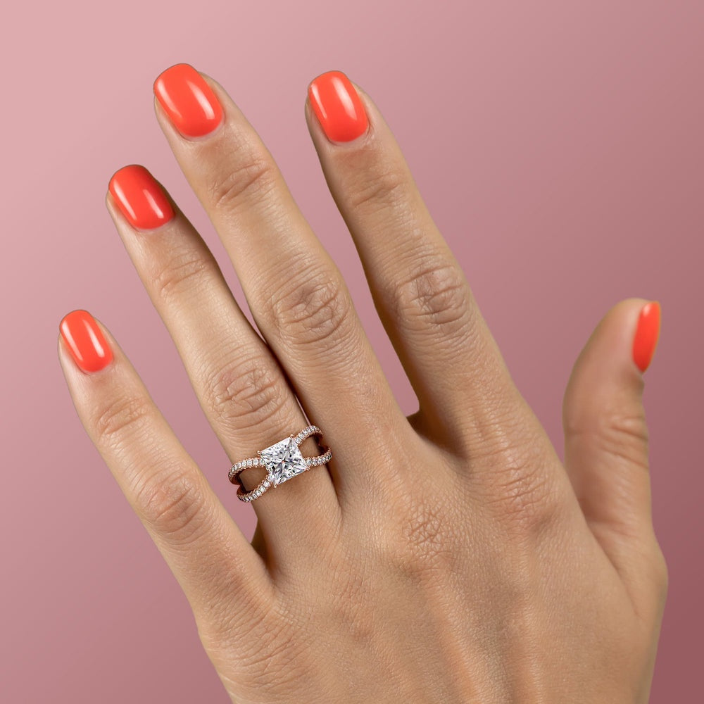 2.08 CT Princess Hidden Halo & Criss Cross Moissanite Engagement Ring