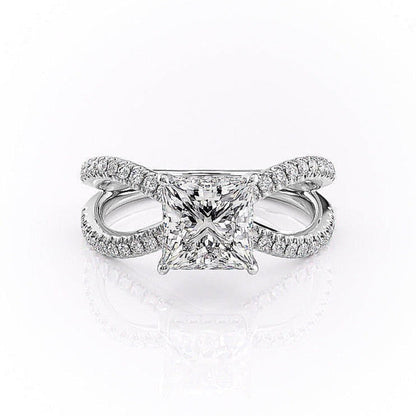 2.08 CT Princess Hidden Halo & Criss Cross Moissanite Engagement Ring