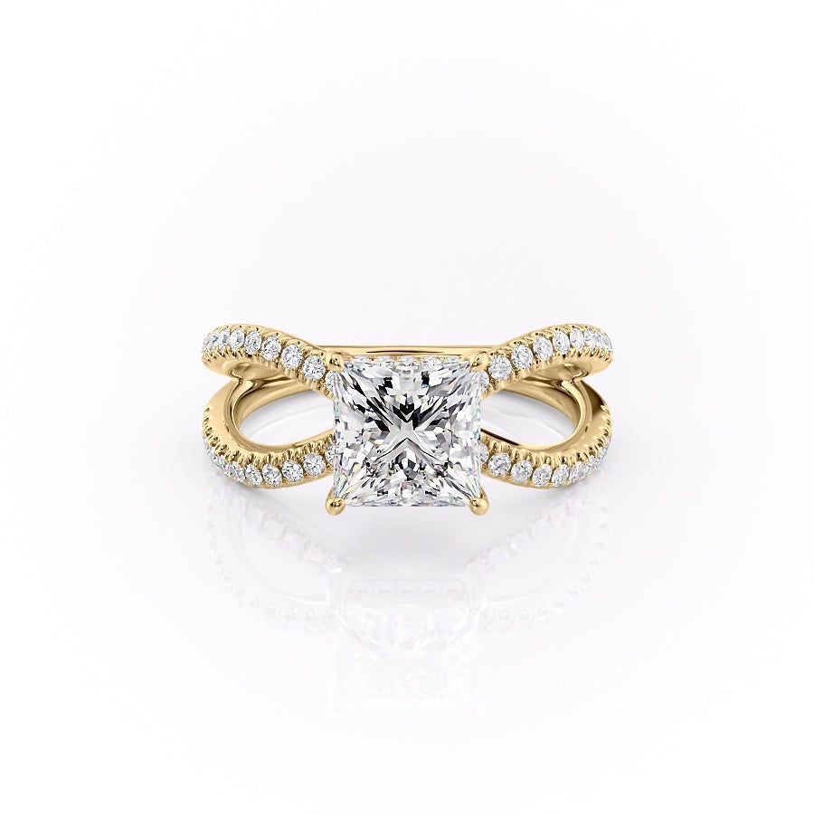 2.08 CT Princess Hidden Halo & Criss Cross Moissanite Engagement Ring