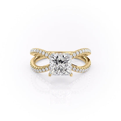 2.08 CT Princess Hidden Halo & Criss Cross Moissanite Engagement Ring