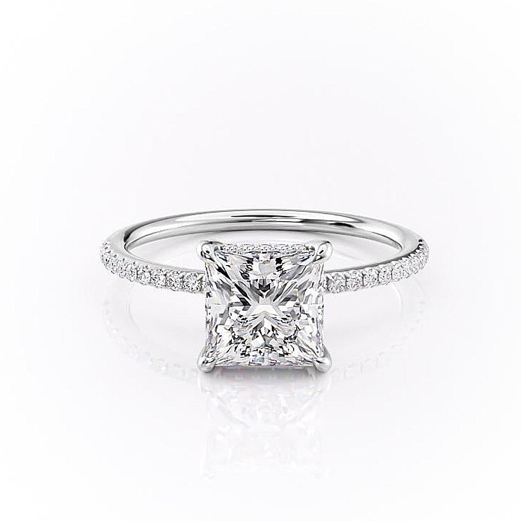2.08 CT Princess Hidden Halo  & Pave Moissanite Engagement Ring