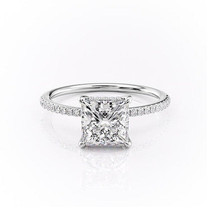 2.08 CT Princess Hidden Halo  & Pave Moissanite Engagement Ring
