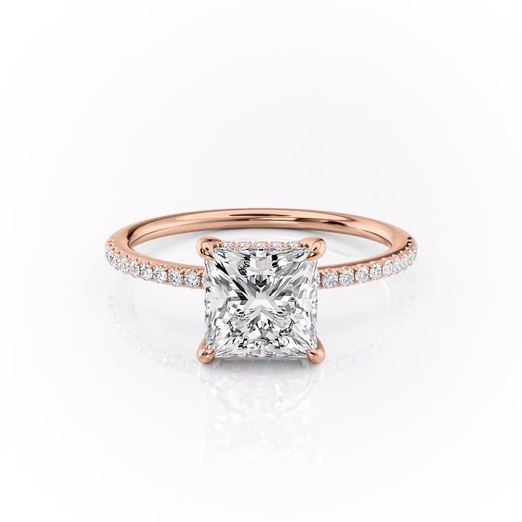 2.08 CT Princess Hidden Halo  & Pave Moissanite Engagement Ring