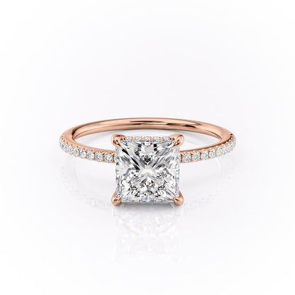 2.08 CT Princess Hidden Halo  & Pave Moissanite Engagement Ring
