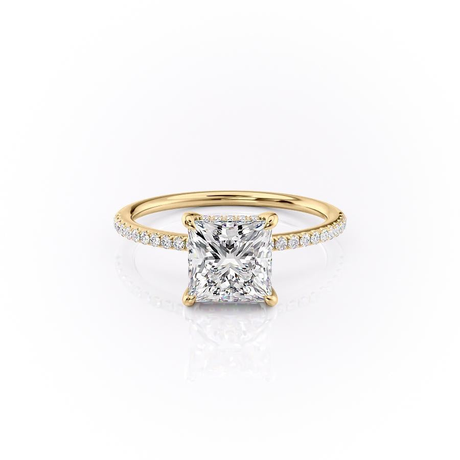 2.08 CT Princess Hidden Halo  & Pave Moissanite Engagement Ring