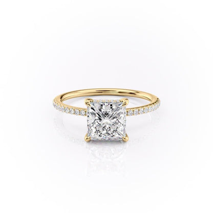 2.08 CT Princess Hidden Halo  & Pave Moissanite Engagement Ring