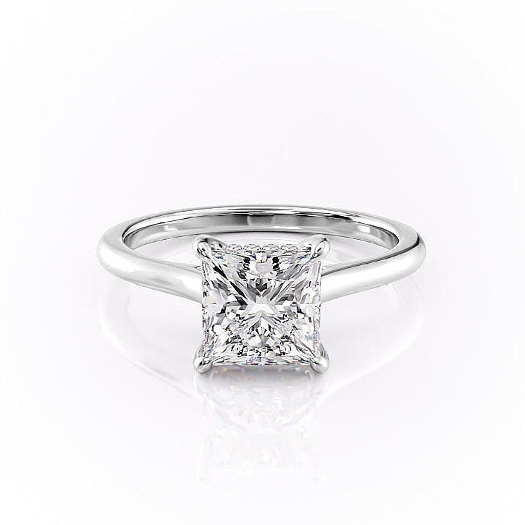 2.08 CT Princess Cut Solitaire Hidden Halo Moissanite Engagement Ring 1