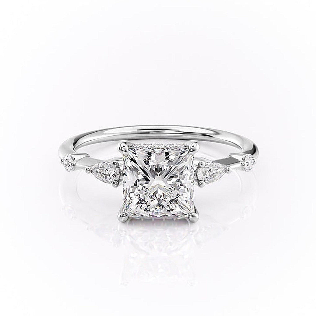 2.08 CT Princess Hidden Halo & Pave Moissanite Engagement Ring