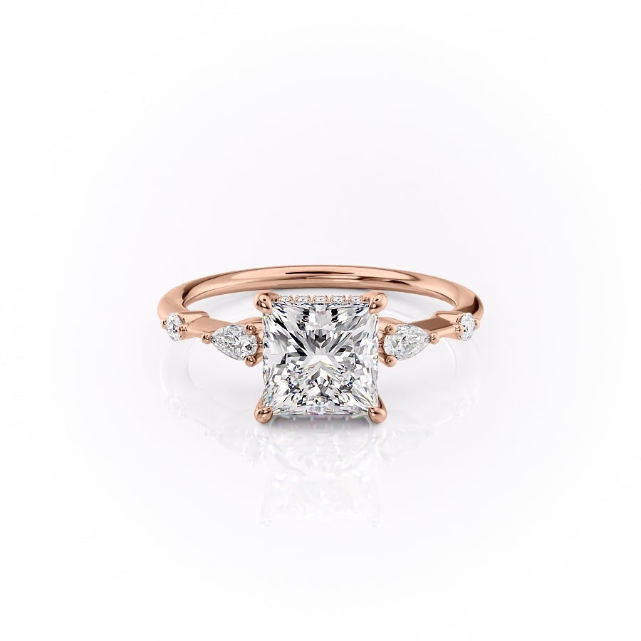2.08 CT Princess Hidden Halo & Pave Moissanite Engagement Ring