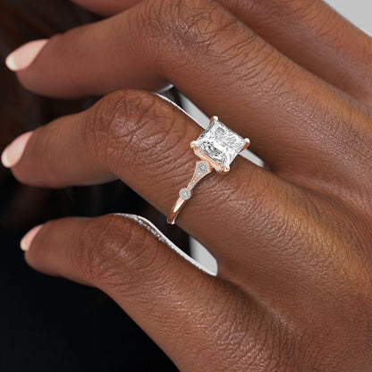 2.08 CT Princess Three Stone Moissanite Engagement Ring