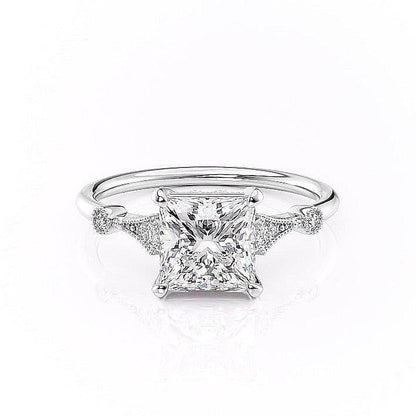 2.08 CT Princess Solitaire Milgrain Setting Moissanite Engagement Ring 9