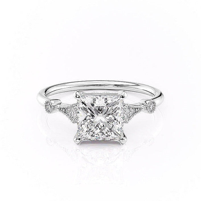 2.08 CT Princess Solitaire Milgrain Setting Moissanite Engagement Ring 9