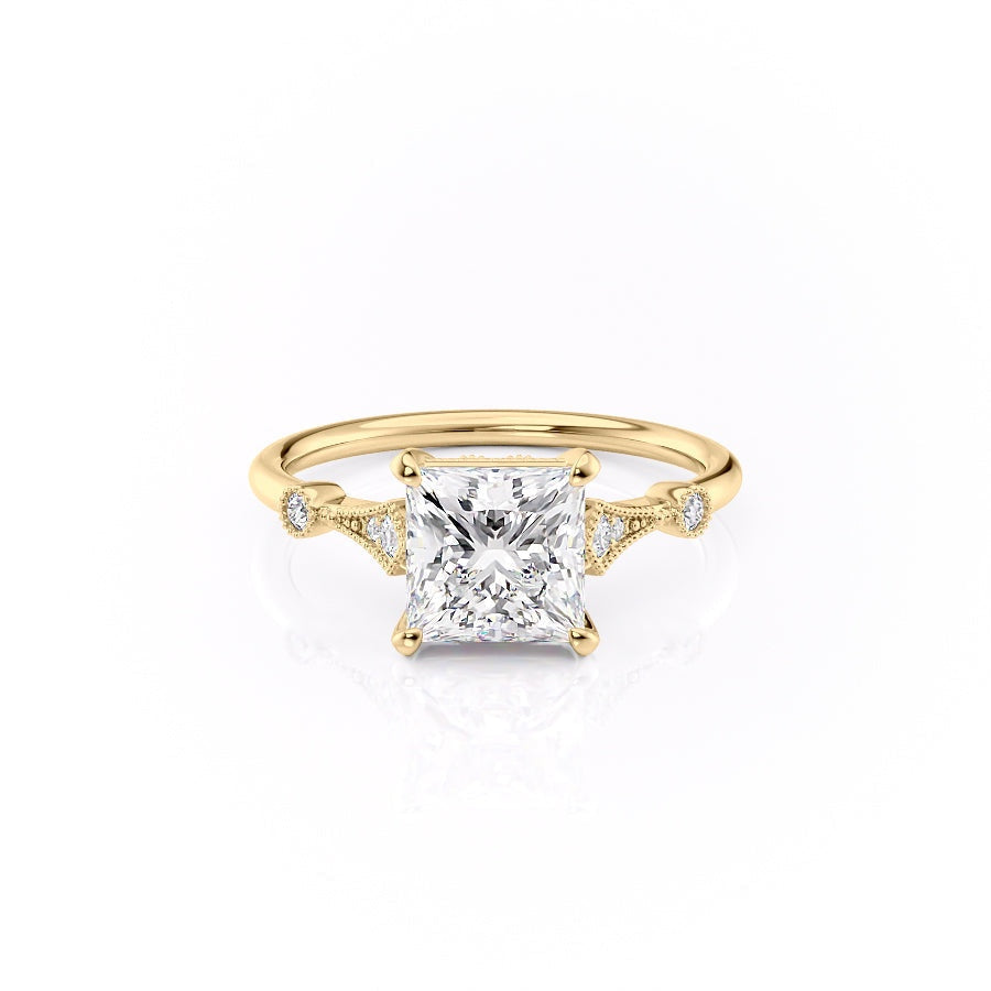 2.08 CT Princess Solitaire Milgrain Setting Moissanite Engagement Ring 10