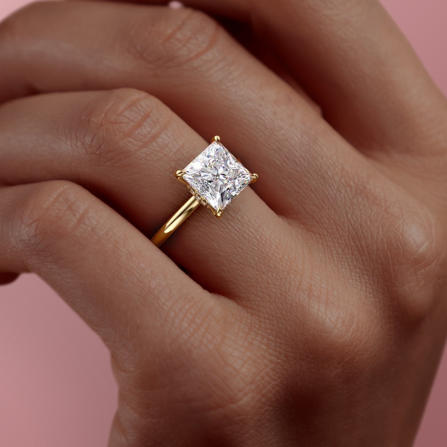 2.08 CT Princess Hidden Halo Moissanite Engagement Ring