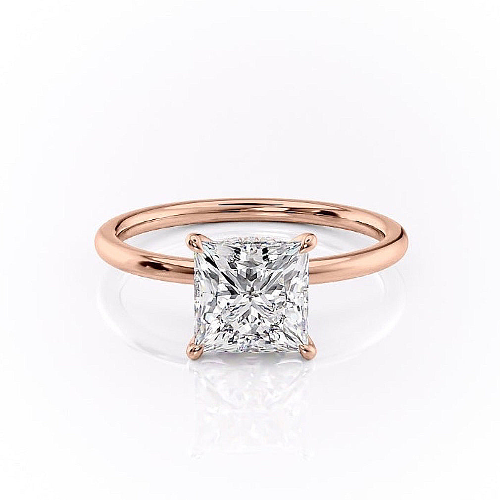 2.08 CT Princess Hidden Halo Moissanite Engagement Ring