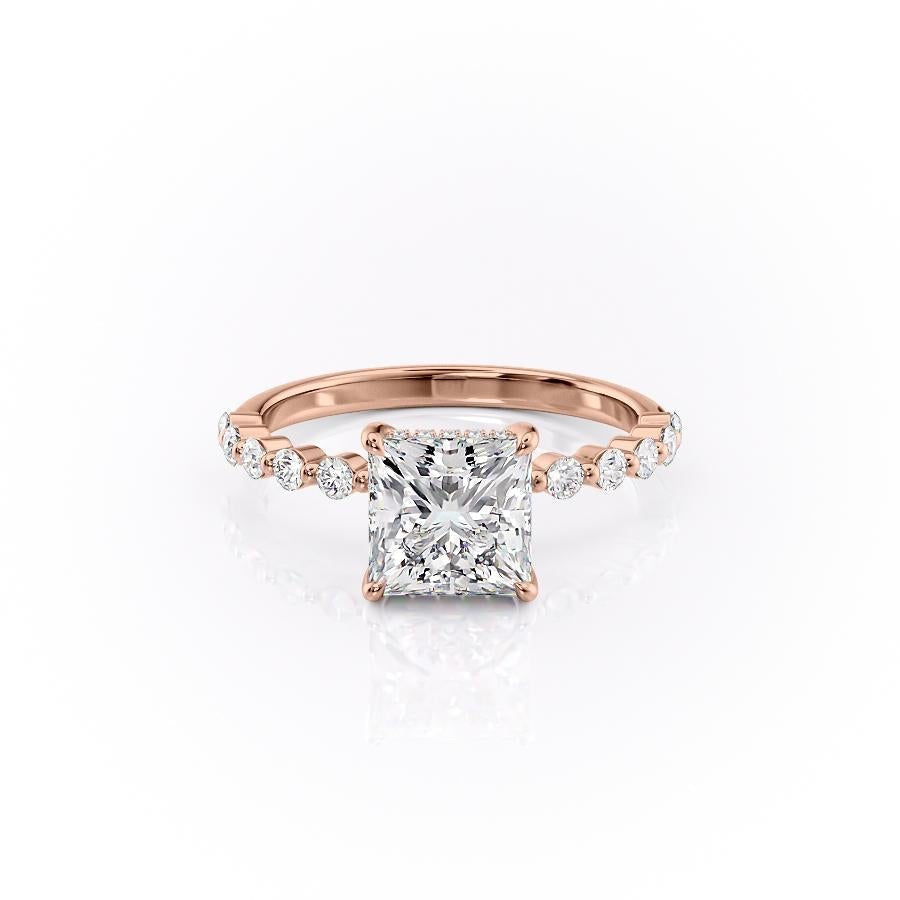 2.08 CT Princess Hidden Halo  & Pave Moissanite Engagement Ring