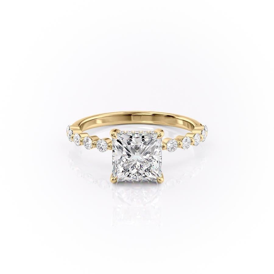 2.08 CT Princess Hidden Halo  & Pave Moissanite Engagement Ring