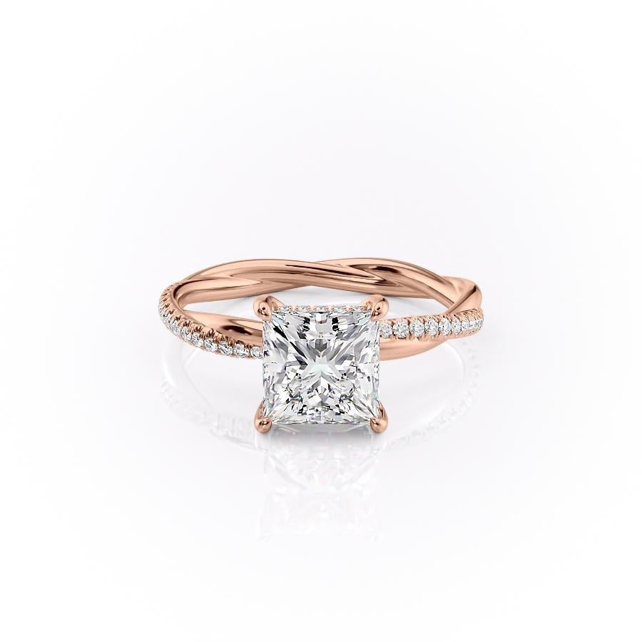 2.08 CT Princess Hidden Halo  & Pave Moissanite Engagement Ring
