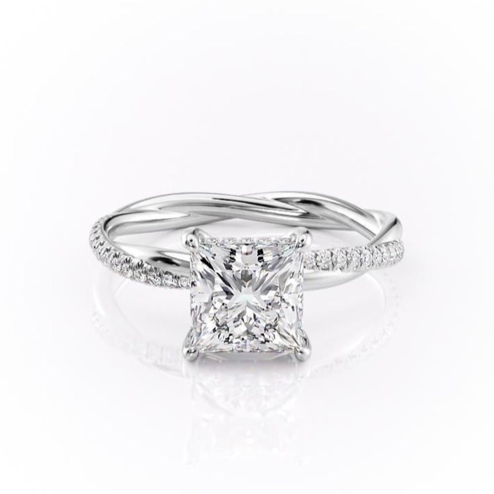 2.08 CT Princess Hidden Halo  & Pave Moissanite Engagement Ring
