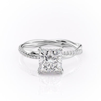 2.08 CT Princess Hidden Halo  & Pave Moissanite Engagement Ring