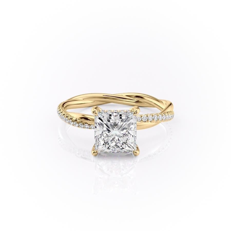 2.08 CT Princess Hidden Halo  & Pave Moissanite Engagement Ring