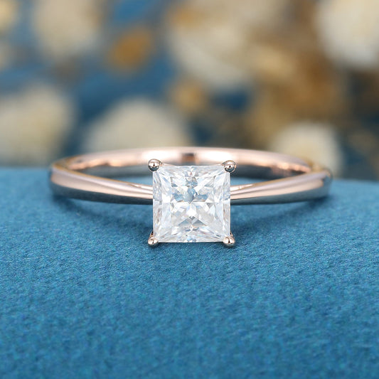 0.64 CT Princess Solitaire Moissanite Engagement Ring