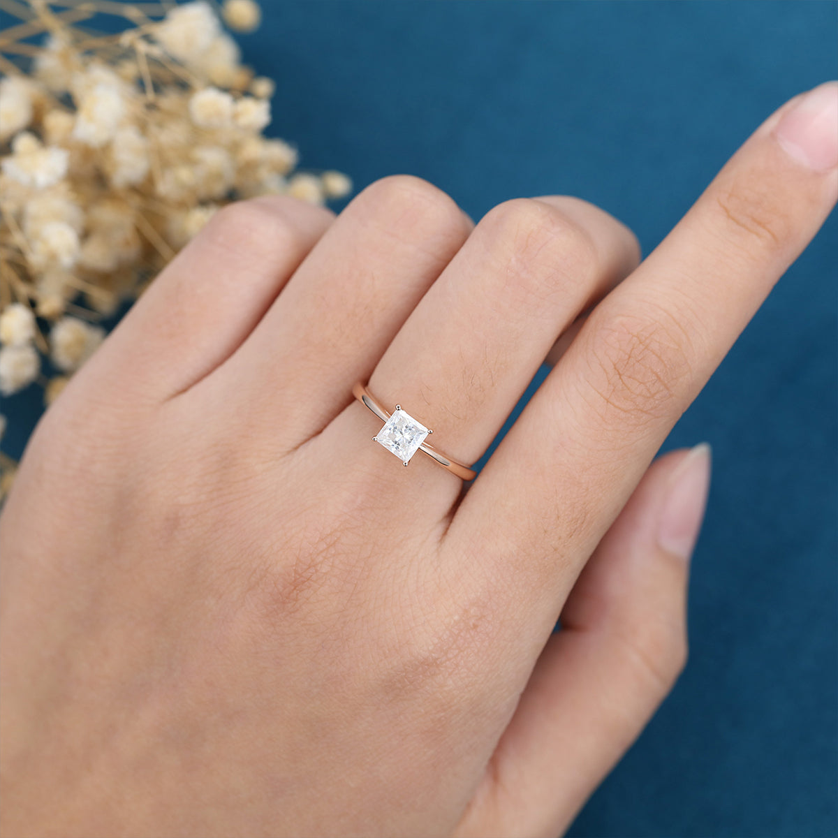 0.64 CT Princess Solitaire Moissanite Engagement Ring