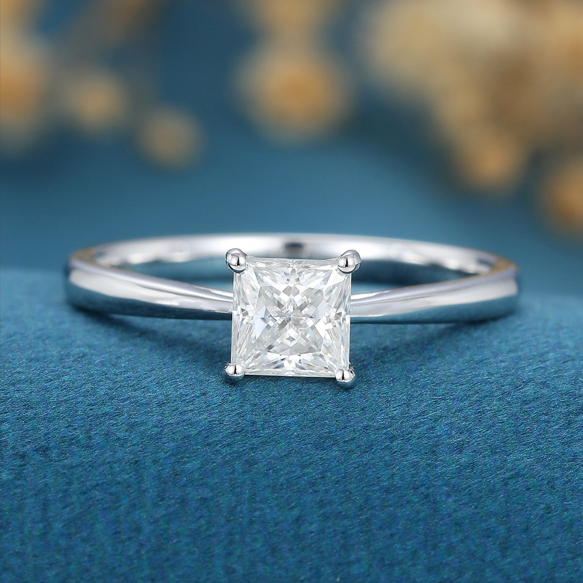0.64 CT Princess Solitaire Moissanite Engagement Ring