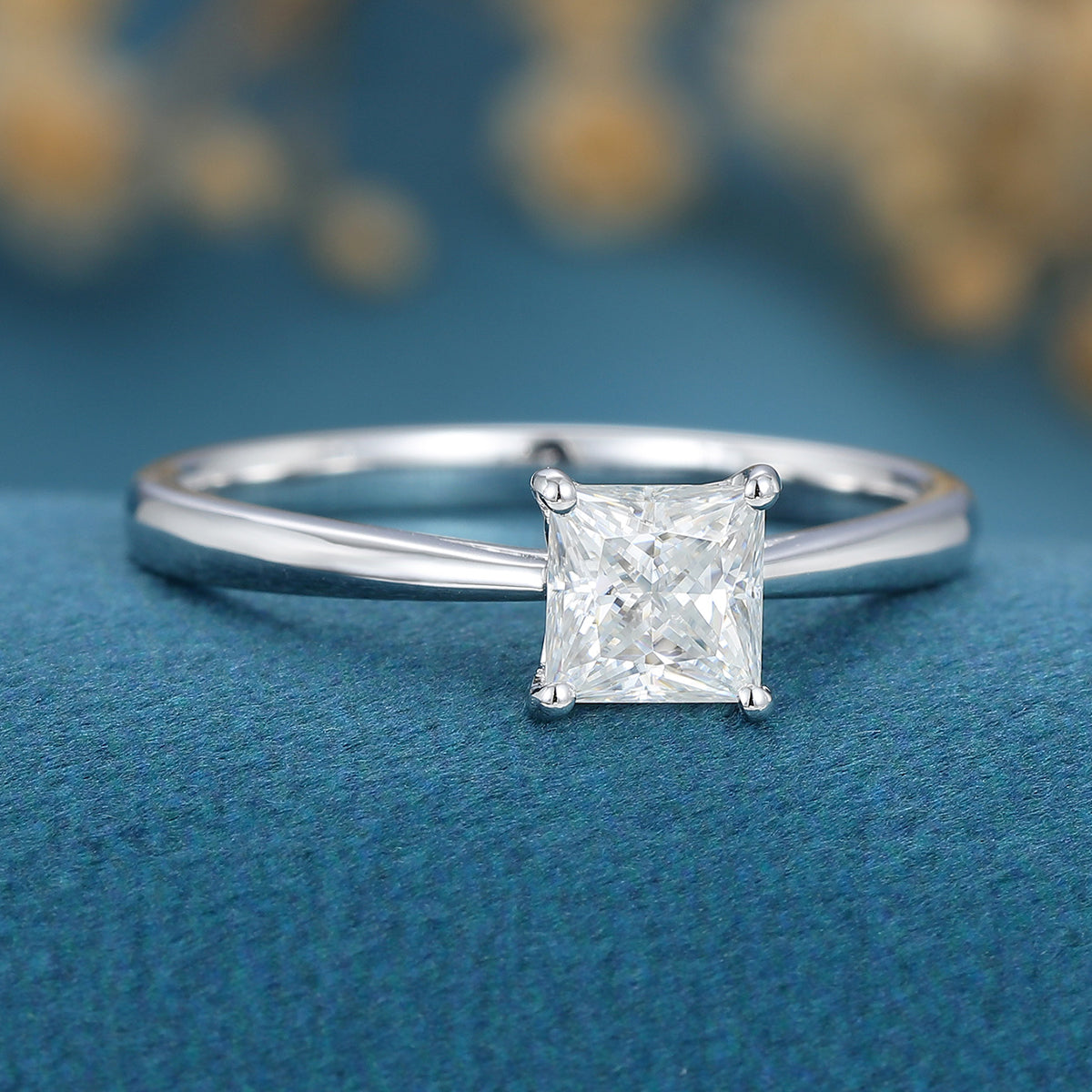 0.64 CT Princess Solitaire Moissanite Engagement Ring